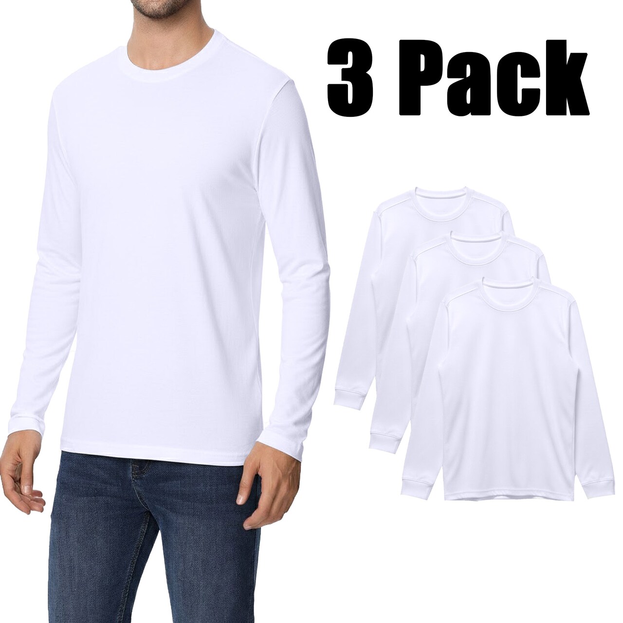 Zfeel ZF912 Art & DIY Long Sleeve Moisture-Wicking Tee – White, 3-Pack